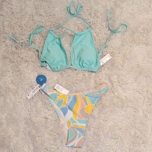 NWT- Cupshe Bikini in Aqua and Pastel